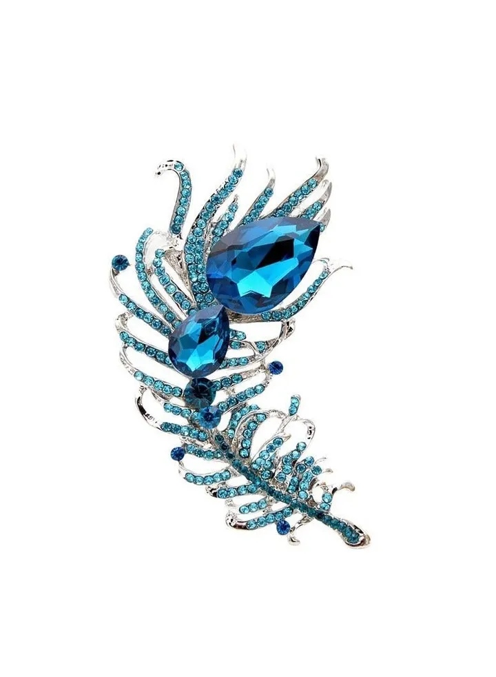 New Style Diamond Inlaid Fashionable Large Feather Brooch