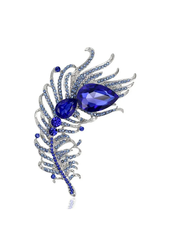 New Style Diamond Inlaid Fashionable Large Feather Brooch