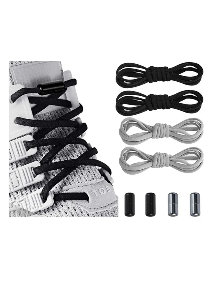 2 Pairs Elastic No Tie Shoe Laces For Adults Kids Elderly Elastic Shoe Laces Black Grey