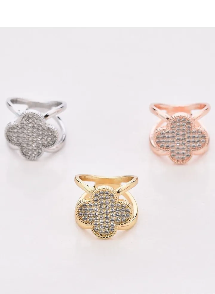 3Piece Women's Elegant Four Leaf Rhinestone Alloy Scarf Ring
