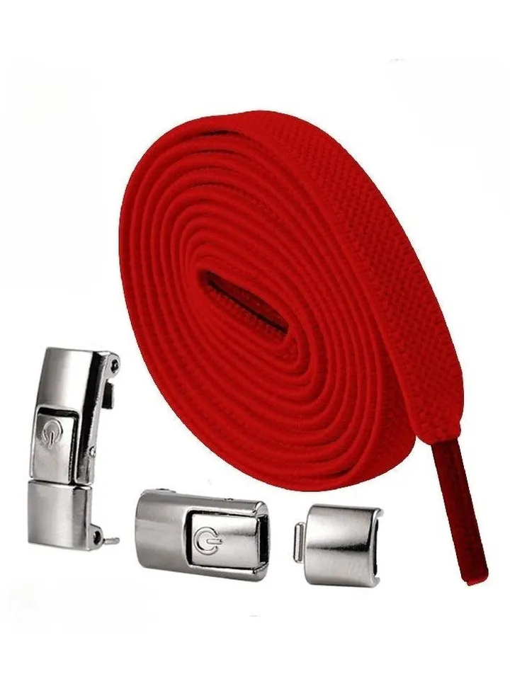 Sports Shoelaces Cycling Shoelaces Press Lock Shoelaces Without Ties Elastic Laces Red 2 laces (1 pair) and 2 metal buckle
