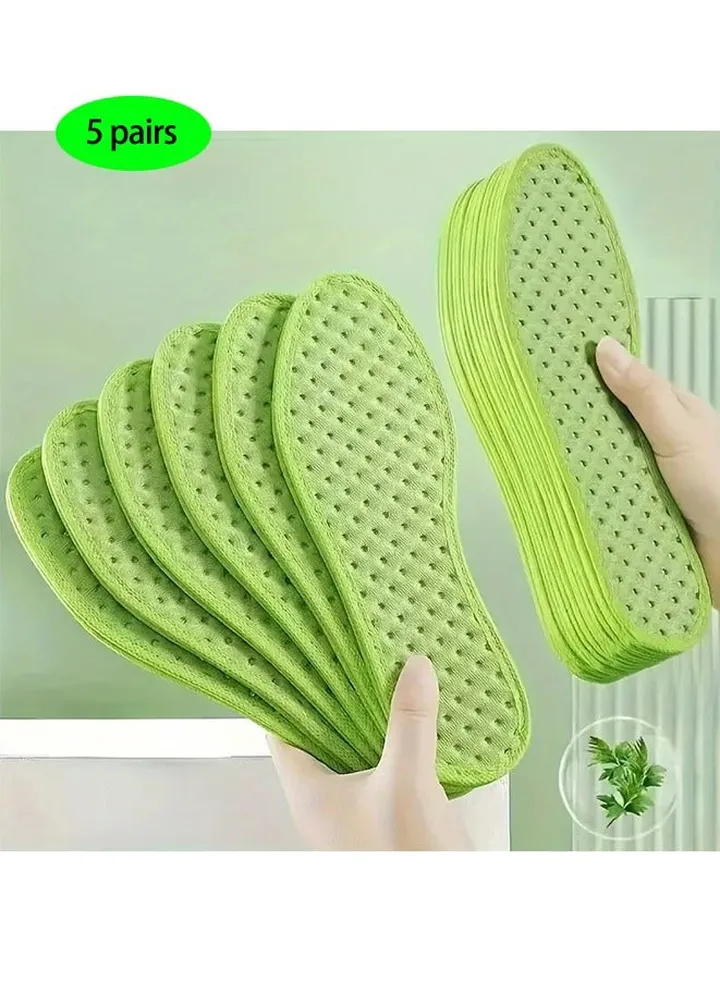 5 pairs Wormwood Deodorant Insoles For Men Women, Anti-Odor Sweat-Absorbing Breathable Comfortable Insoles