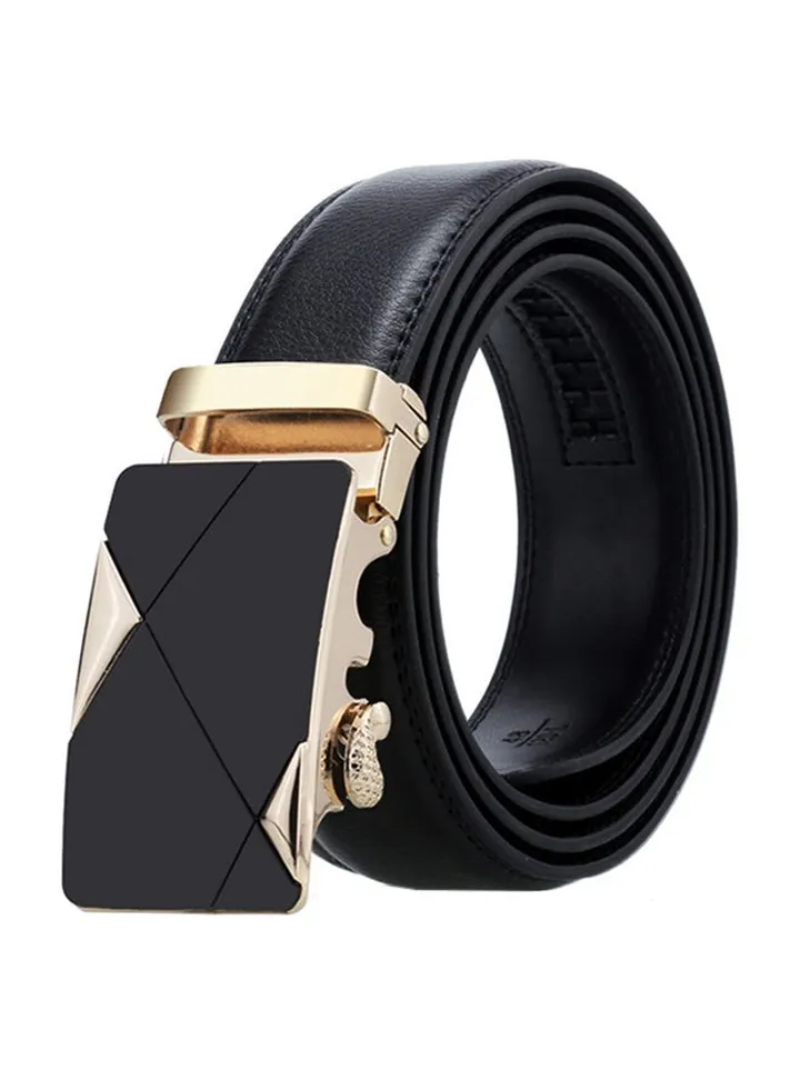 Genuine Leather Belt With Automatic Locking Buckle Black/Gold