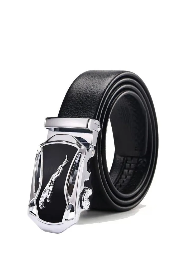 Men's automatic buckle business belt Silver Coupe Leopard
