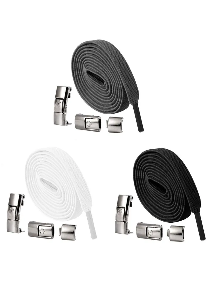 3 Pairs of Sports Shoelaces Press Lock Shoelaces No Tie Shoe Laces Elastic Laces