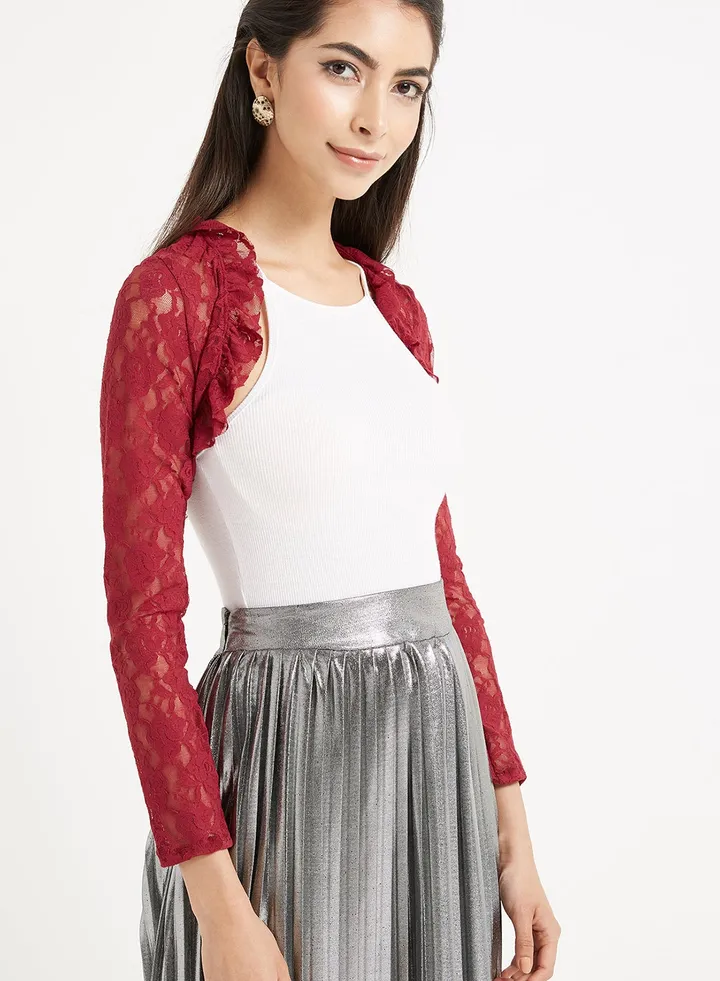 Floral Design Bolero Vest Maroon