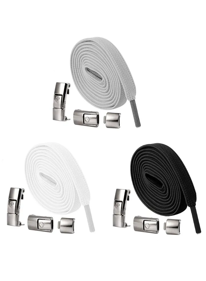 3 Pairs of Sports Shoelaces Press Lock Shoelaces No Tie Shoe Laces Elastic Laces
