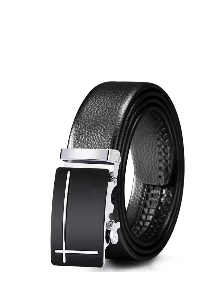 Men's automatic buckle business belt Frosted Cross Silver