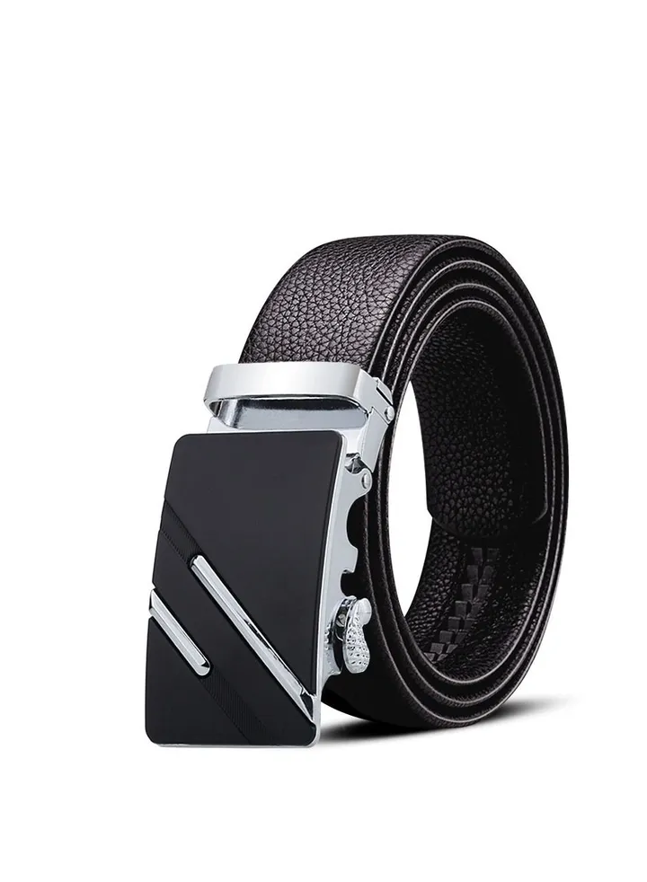 Men's automatic buckle business belt Silver parallel bars