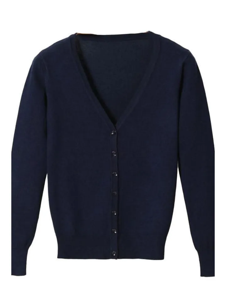 Solid Long Sleeve Cardigan Navy Blue