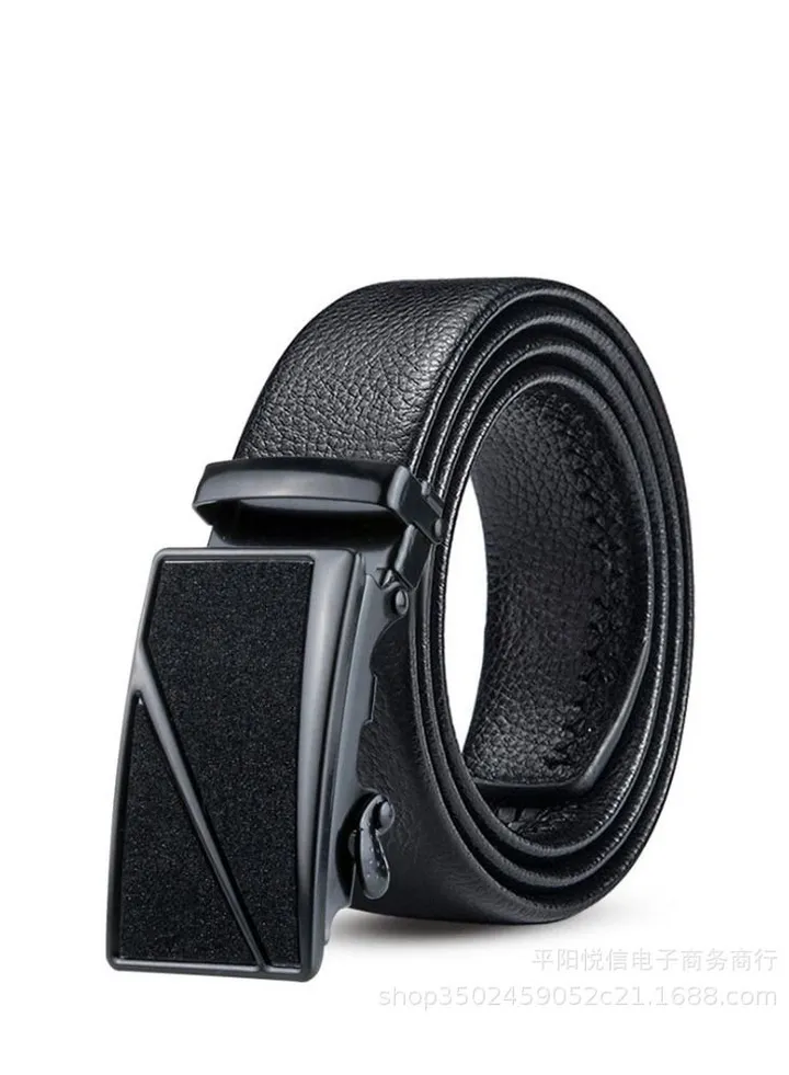 Men's automatic buckle business belt Black matte lettering