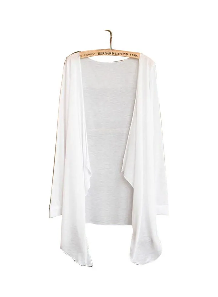 Summer Beach Long Sleeve Sunscreen Cardigan Casual Shawl White