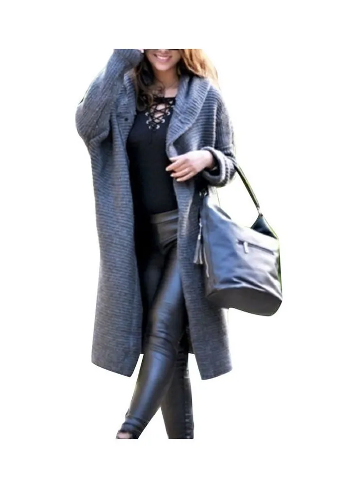 Hooded Long Sleeve Cardigan Grey