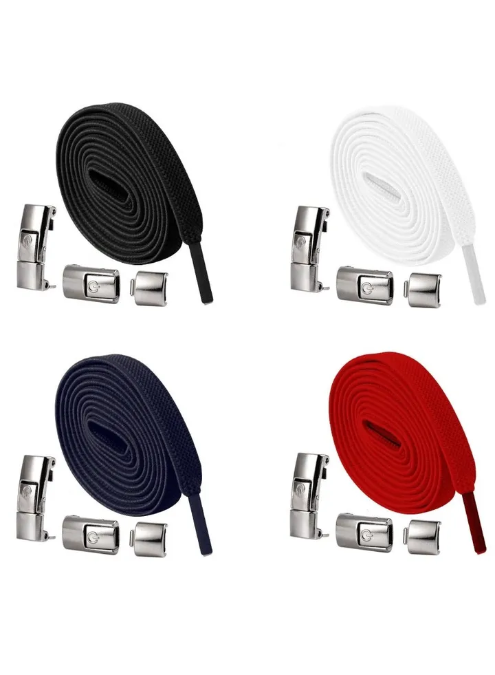 4 Pairs of Sports Shoelaces Press Lock Shoelaces No Tie Shoe Laces Elastic Laces