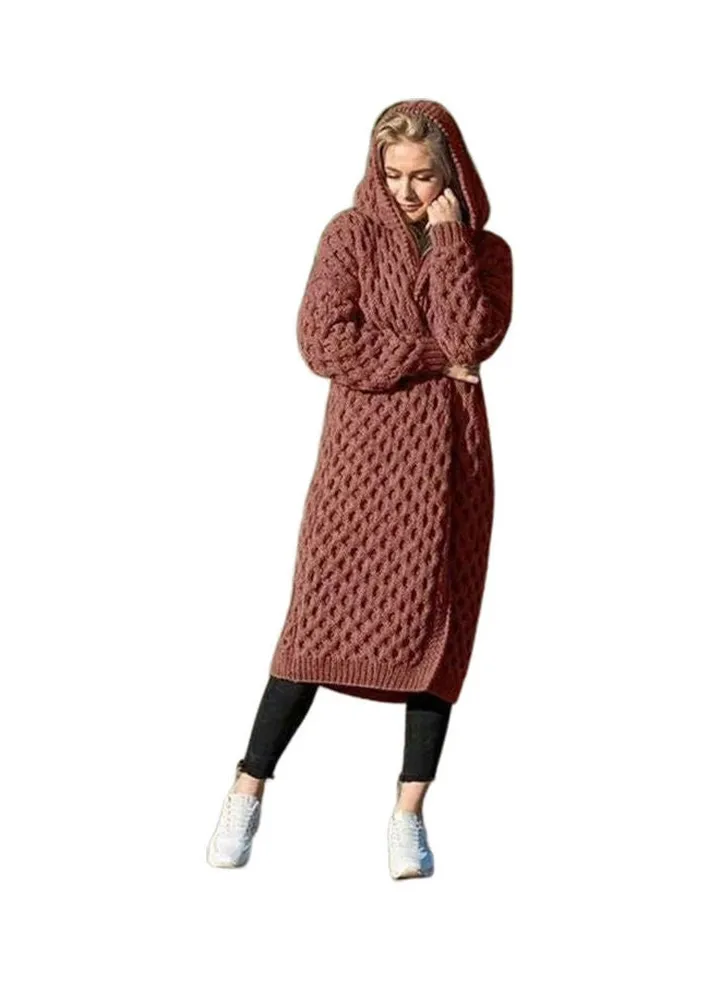 Winter Fashion Long Knitting Sweater Coat Loose Warm Hoodie Cardigan Red