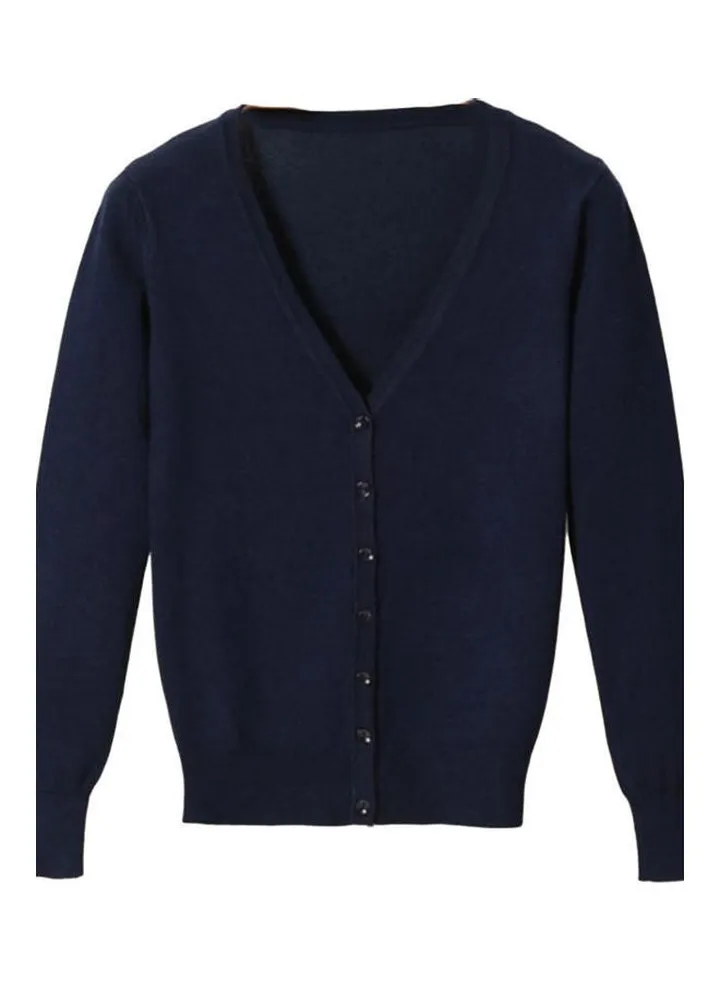 Solid Long Sleeve Cardigan Navy Blue