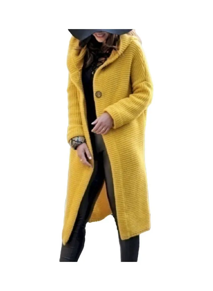 Hooded Long Sleeve Cardigan Yellow