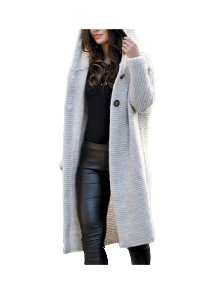 Hooded Long Sleeve Cardigan Beige