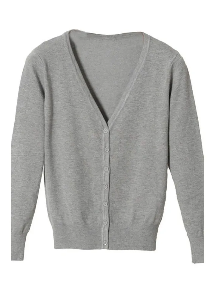 Solid Long Sleeve Cardigan Grey