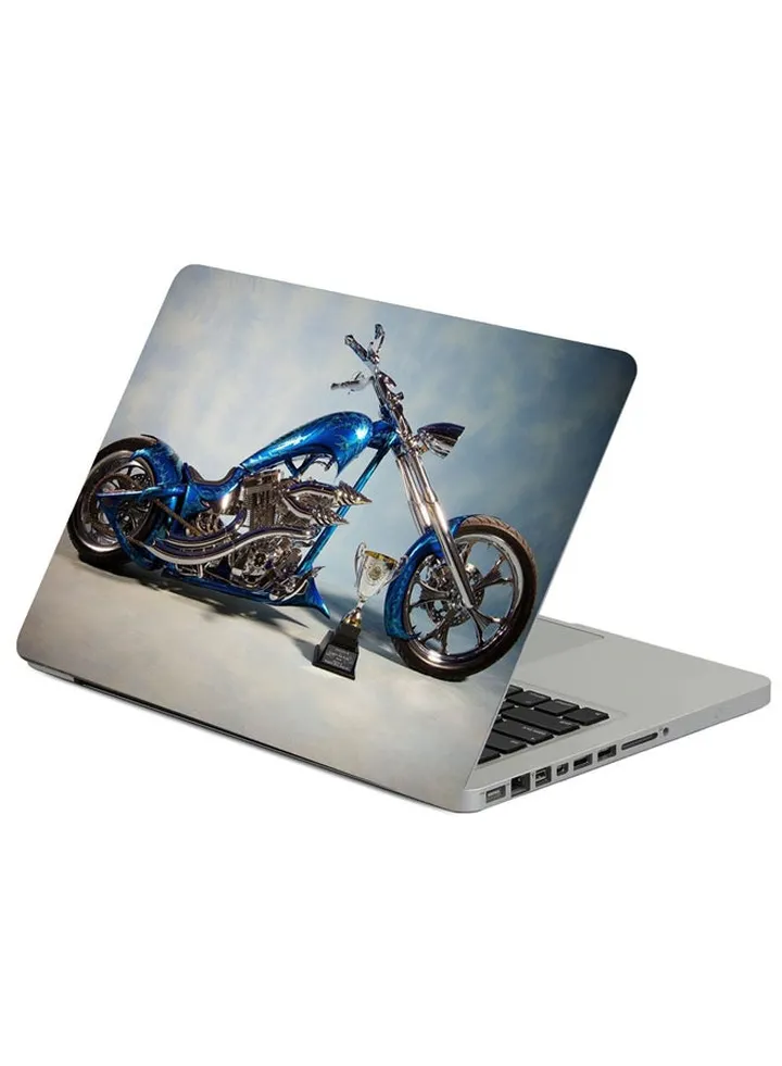 Chopper Bike Blue Printed Laptop Sleeve Multicolor