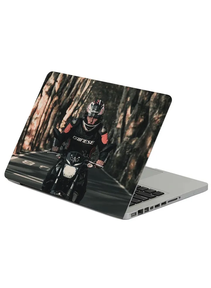 Motorcyclist With Motorbike Printed Laptop Sticker Multicolour