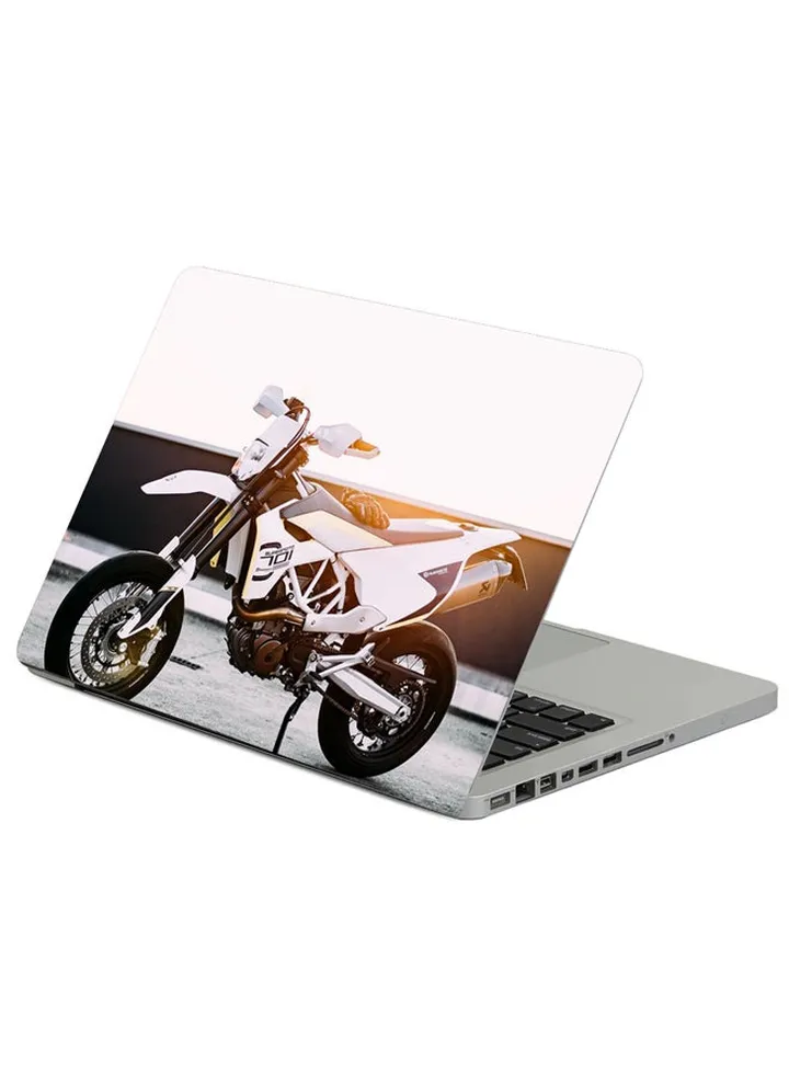 Motorcycle Side View White Printed Laptop Sleeve Multicolour