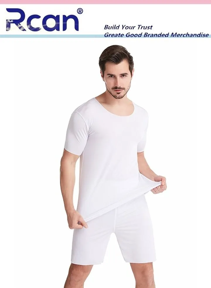 2 Piece Men's Pajamas Breathable Round Neck Short Sleeves Sleepwear Home Elastic T Shirt Top and Pants Set Plus Size for Sports Travel Indoor Fitness
