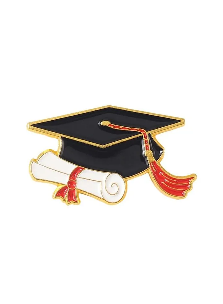 Distinctive and elegant unisex pin brooch with graduation hat and graduation document design