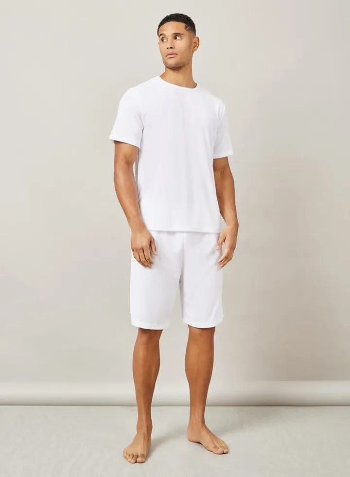 Towelling Knit Round Neck T-Shirt & Shorts Set