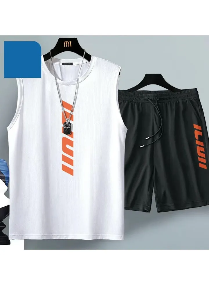 Summer Men's Ice Silk Mesh Breathable Casual Sports Basketball Suit