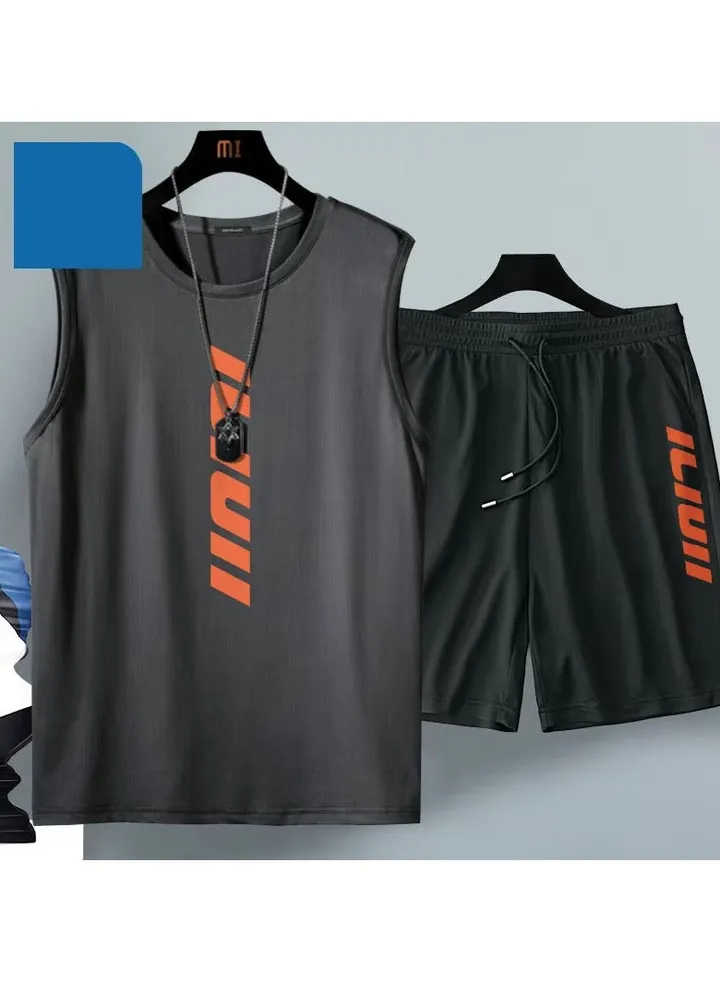 Summer Men's Ice Silk Mesh Breathable Casual Sports Basketball Suit