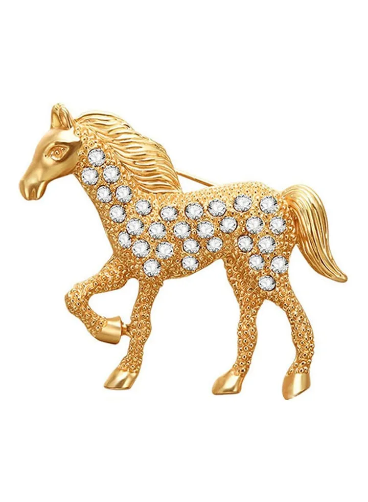 Rhinestone Studded Horse Design Brooch