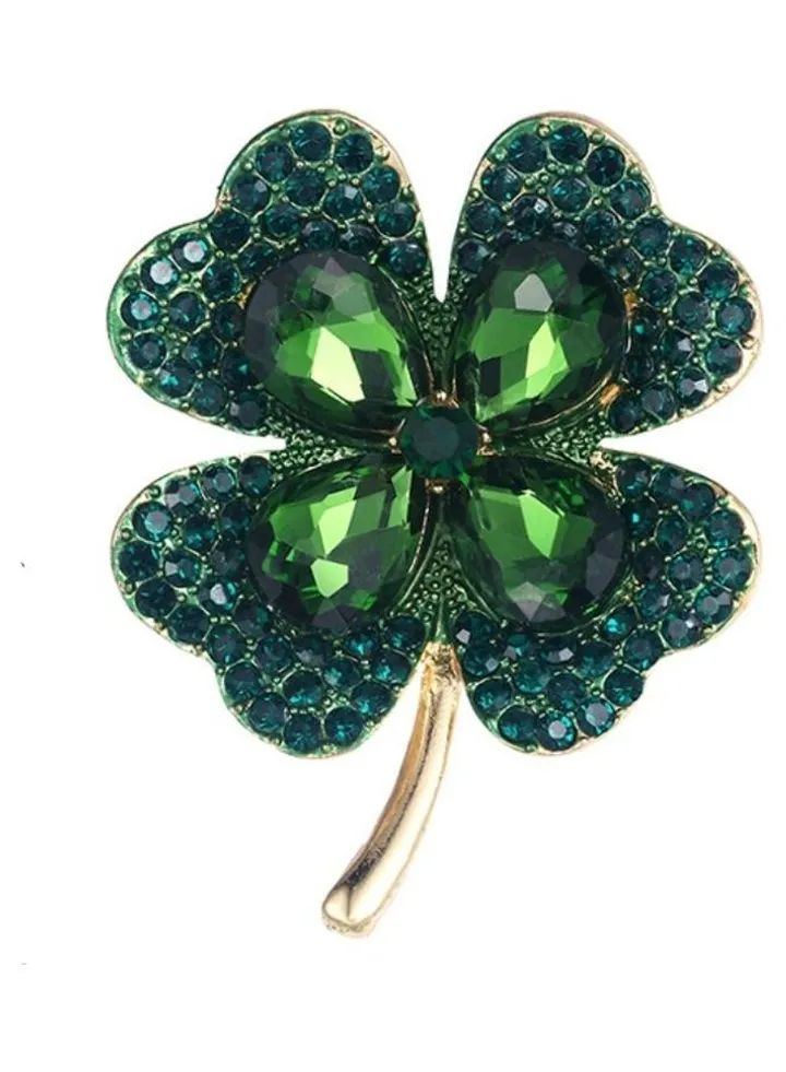 Italian Four-Leaf Clover Inlaid Zircon Brooch
