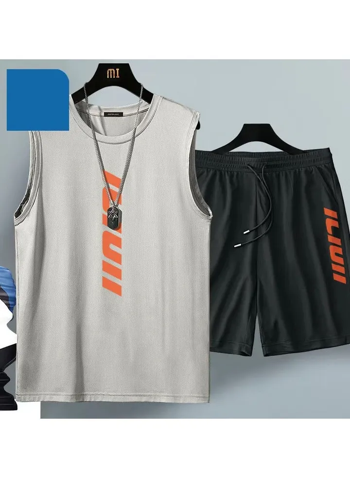 Summer Men's Ice Silk Mesh Breathable Casual Sports Basketball Suit