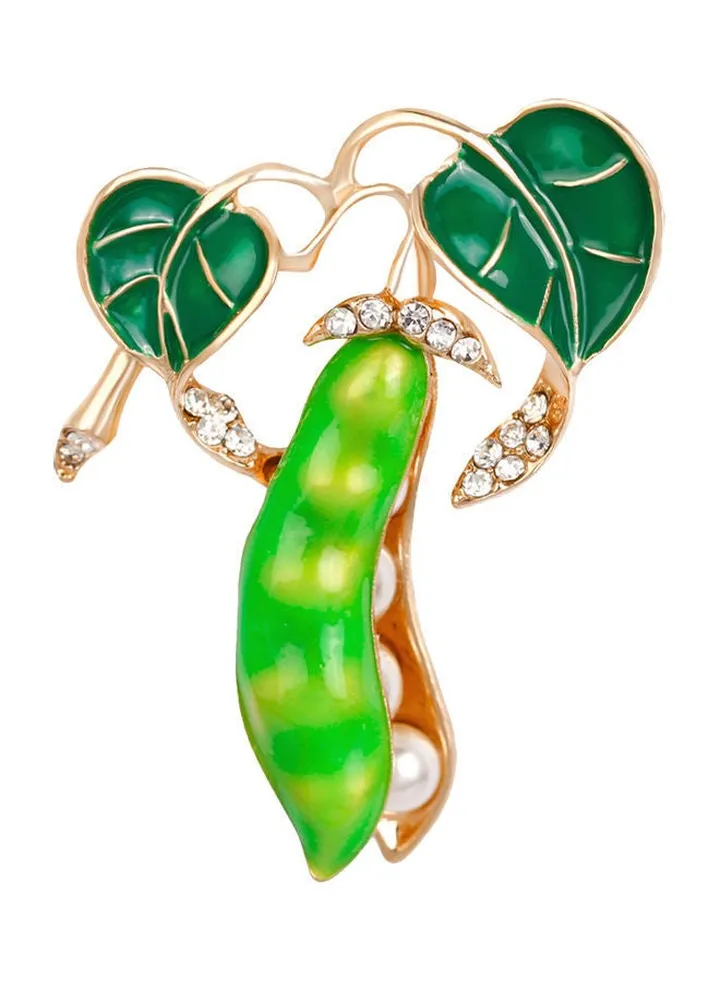Pea Pod Shape Faux Pearl Rhinestone Inlaid Women Shirt Collar Brooch Pin