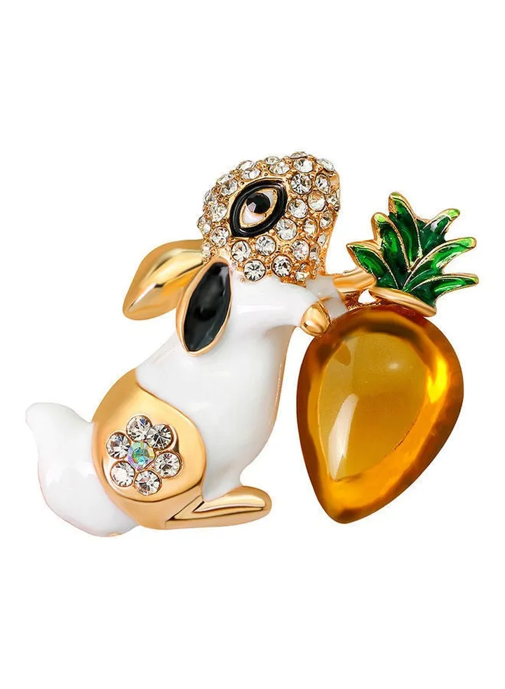 Rabbit Carrot Rhinestone Brooch Pin