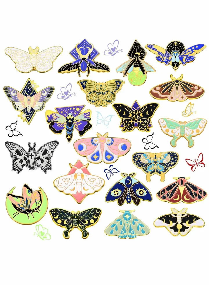Butterfly Insect Enamel Pin Set, Punk Butterfly Collar Lapel, Safety Pin, Novelty Animal Pins