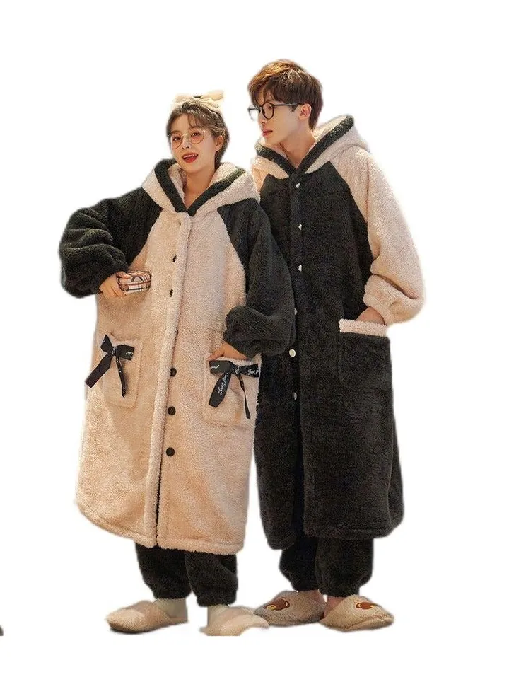 Sleeping gowns, long coral plush and plush, winter home wear for couples, worn externally