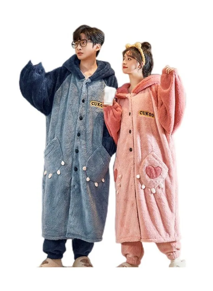 Sleeping gowns, long coral plush and plush, winter home wear for couples, worn externally