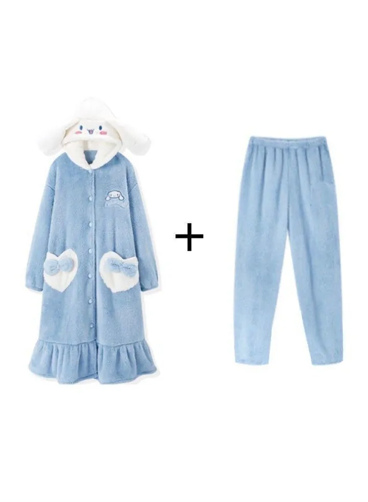 Coral velvet pajamas, long autumn and winter cartoon pajamas, home clothing