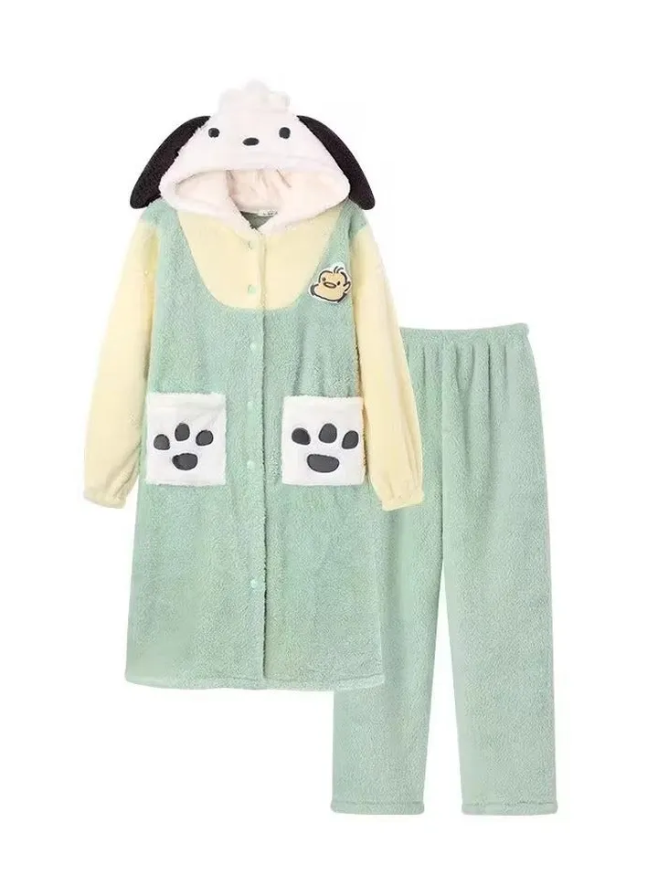 Coral velvet pajamas, long autumn and winter cartoon pajamas, home clothing