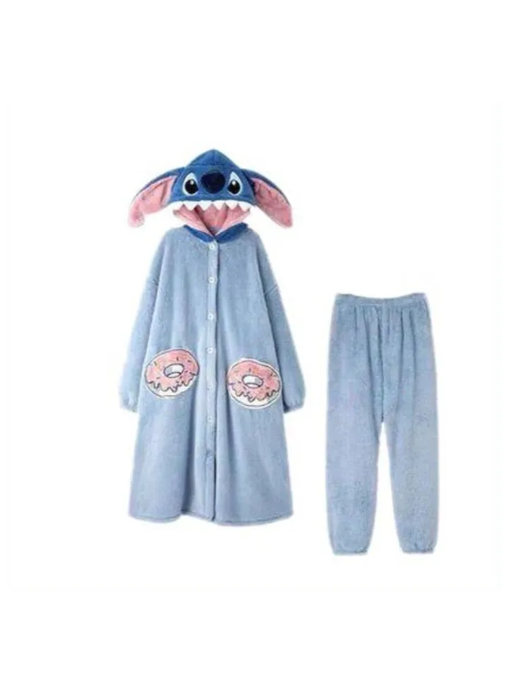 Coral velvet pajamas, long autumn and winter cartoon pajamas, home clothing