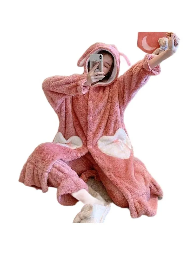 Autumn and winter plush insulation coral velvet cartoon pajamas, home wear pajamas