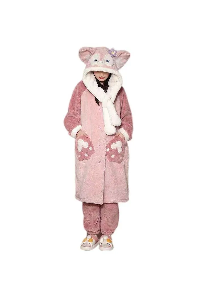 Autumn and winter plush insulation coral velvet cartoon pajamas, home wear pajamas