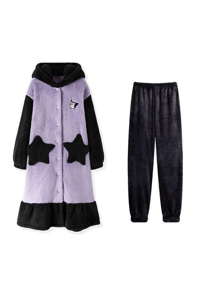 Coral velvet pajamas, long autumn and winter cartoon pajamas, home clothing
