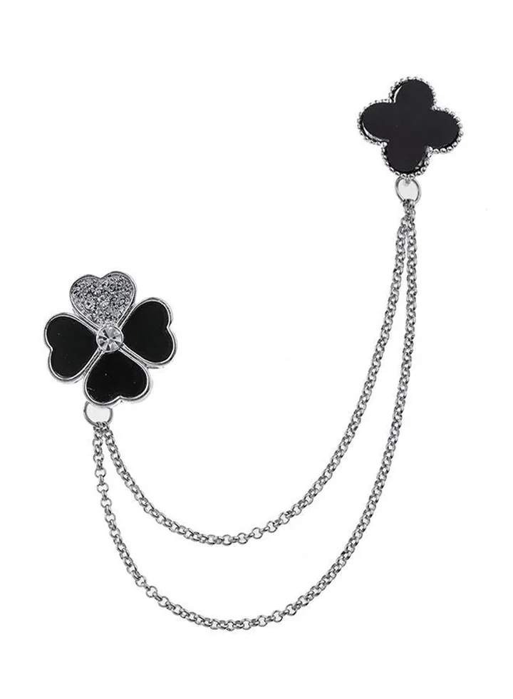 Inlayed Four Leaves Clover Design Brooch With Rhinestone