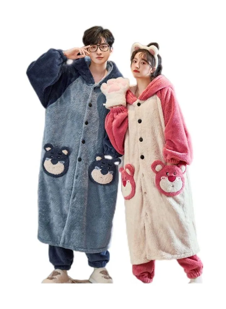 Sleeping gowns, long coral plush and plush, winter home wear for couples, worn externally