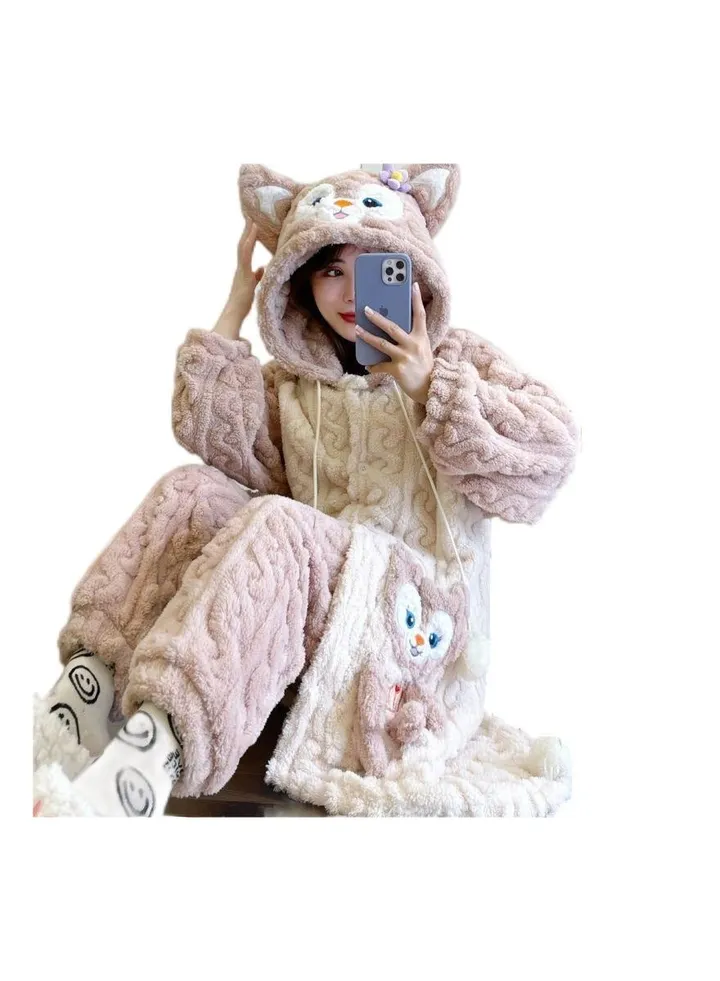 Autumn and winter plush insulation coral velvet cartoon pajamas, home wear pajamas