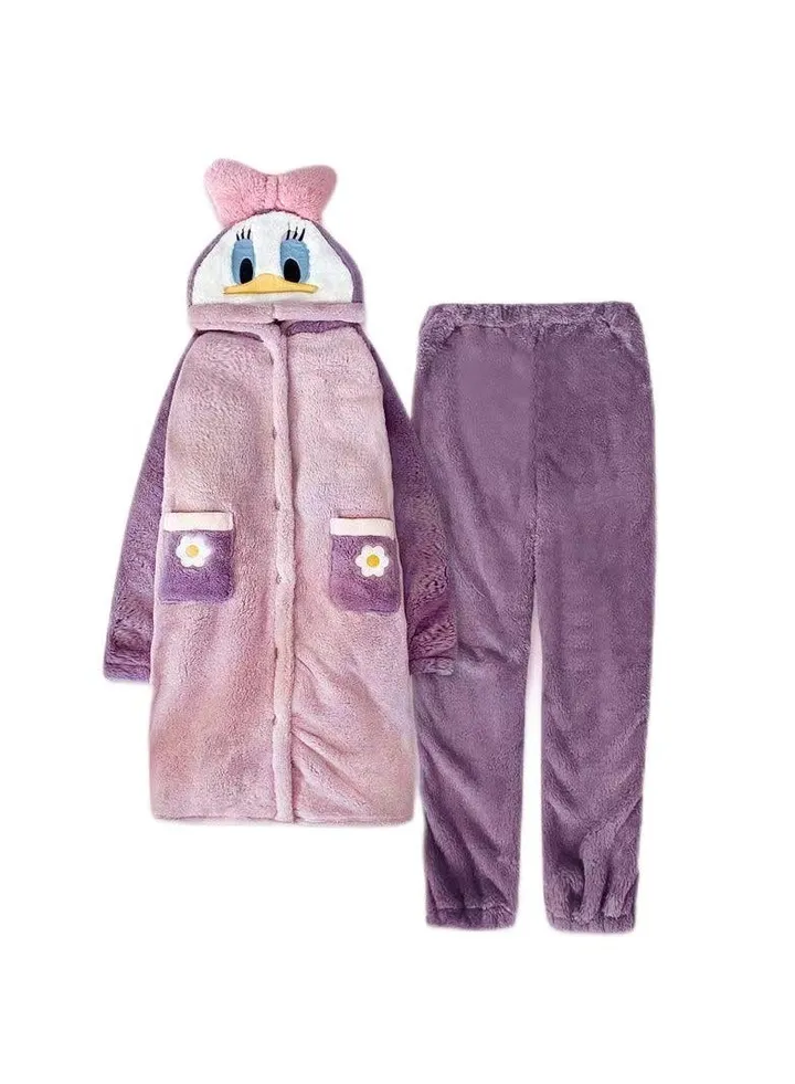 Autumn and winter plush insulation coral velvet cartoon pajamas, home wear pajamas