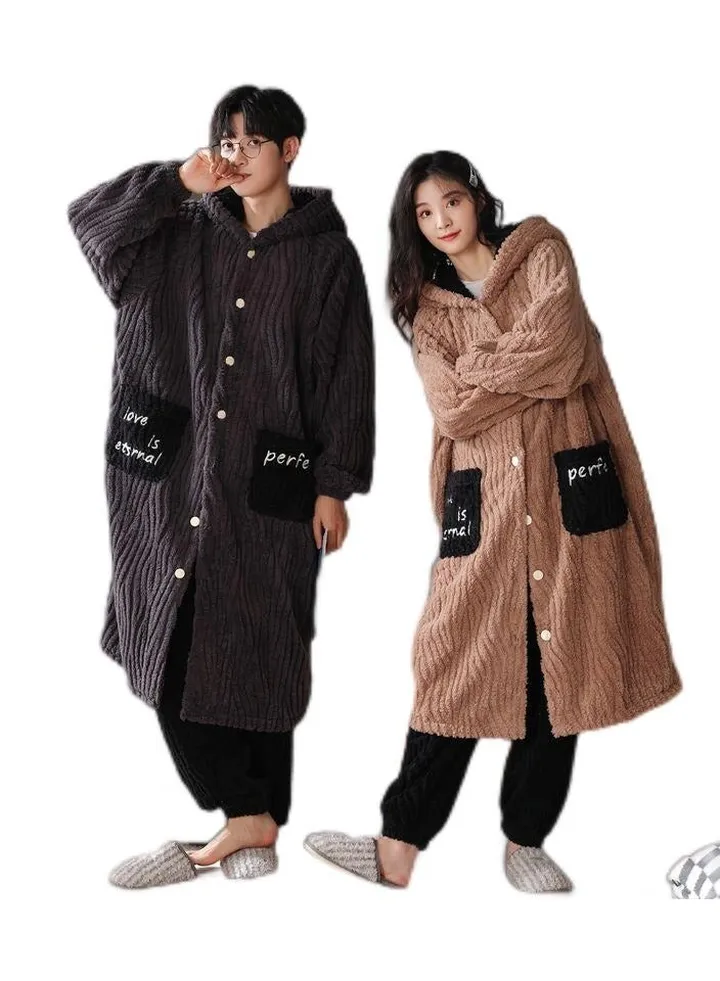 Sleeping gowns, long coral plush and plush, winter home wear for couples, worn externally